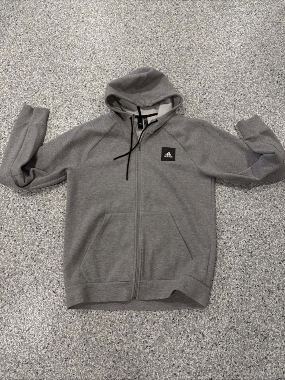 ADIDAS Must Haves Full Zip Hooded Stadium Textured Gray Men’s Large